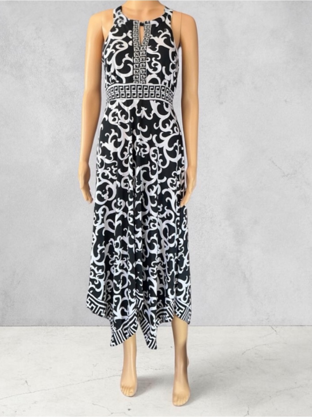 Lapogee Chic Asymmetrical Black and White Maxi Dress